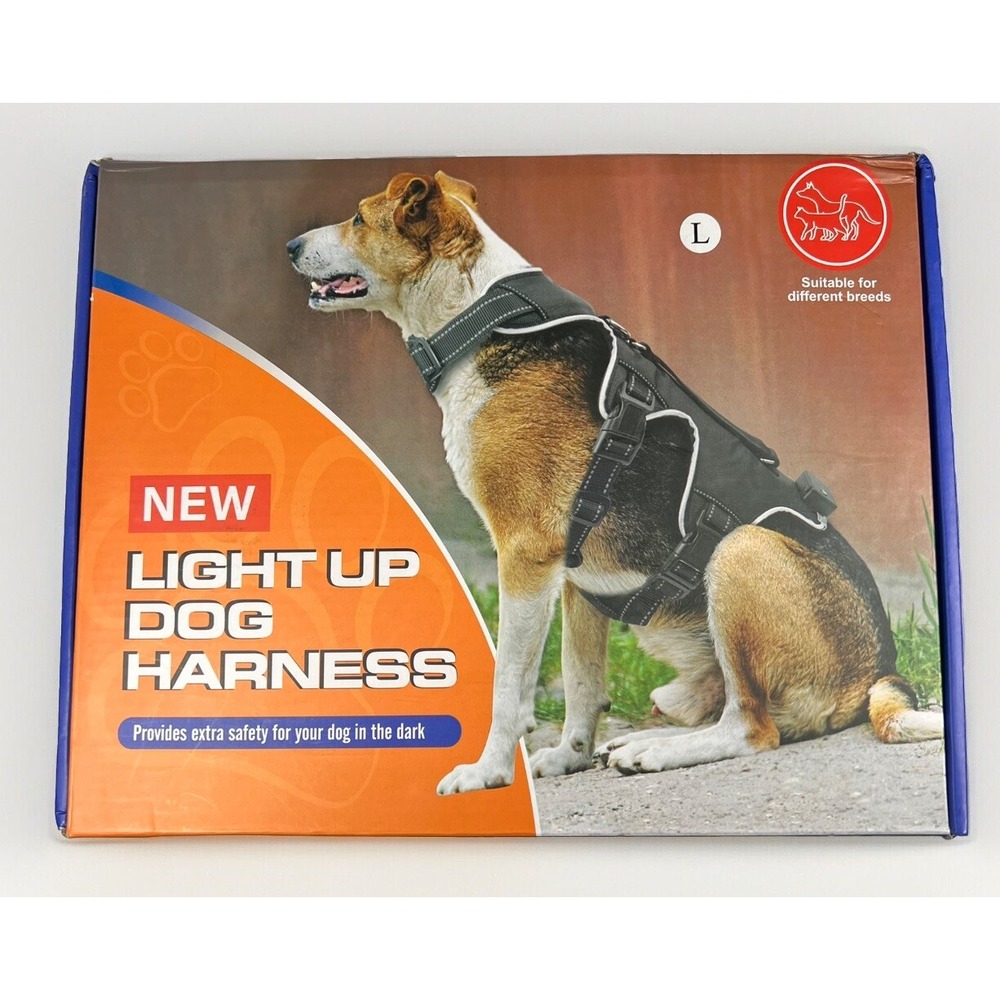Sea&Mew‎ LED Light Up Dog Harness Large Reflective Black Night Safety Vest NEW